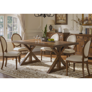 Sunvega Modern Farmhouse Wood Trestle Dining Table in Brushed Driftwood Finish
