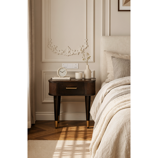 Sunvega Handcrafted Mango Wood Bedside with Rattan Panels in Velvet Mocha Finish