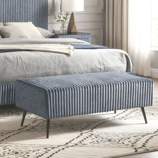 Sunvega Cream Wide Wale Corduroy Upholstered Accent Bench with Metal Legs