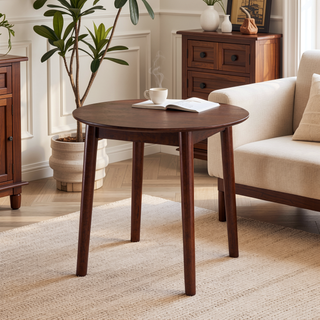 Sunvega Mid-Century Modern Walnut Round Dining Table with White Pedestal Base for 4