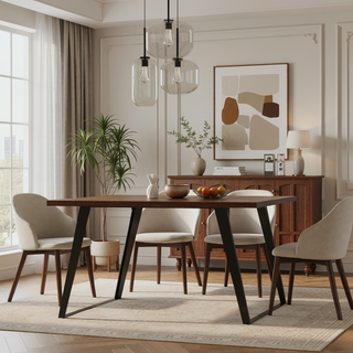 Sunvega 54-inch Square Walnut Veneer Dining Table with Iron Legs for 8
