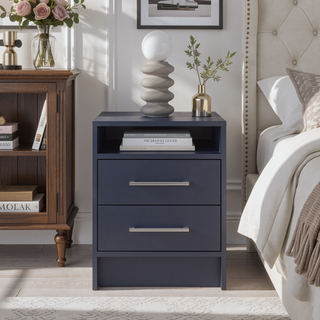 Sunvega Light Gray Nightstand with Two Spacious Drawers and Top Shelf for Bedroom