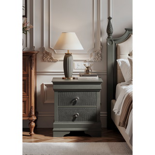 Sunvega Blaze Modern White Wood Nightstand with Two Drawers and Textured Finish