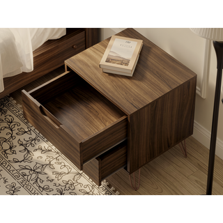 Sunvega Mid-Century Modern Nightstand with Spacious Drawers and Metal Legs