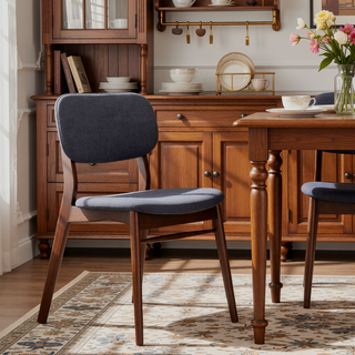 Sunvega Mid-Century Upholstered Dining Chairs with Rubberwood Frame in Walnut and Charcoal