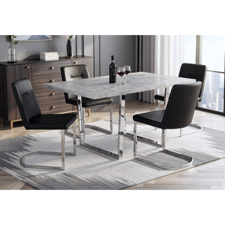 Sunvega Cement Finish Rectangular Dining Table with Chrome Metal Legs for Kitchen