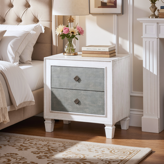 Sunvega Rustic Gray and Weathered White Finish Transitional Style Night Stand