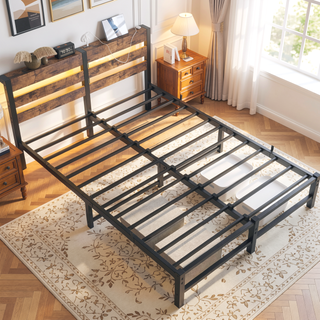 Sunvega Twin Size Heavy Duty LED Bed Frame with USB Charging and Headboard