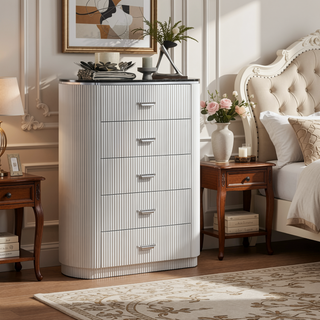 Sunvega Modern Contemporary Light Gray Chest with Cultured Stone Top and Chrome Handles