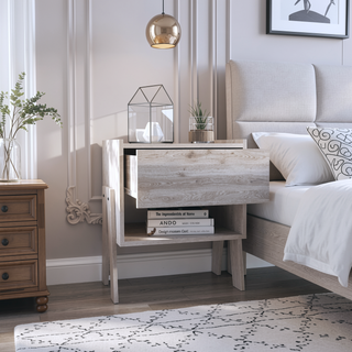 Sunvega Light Grey Nightstand with Drawer and Open Shelf for Ample Storage
