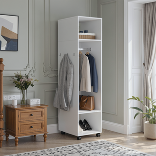Sunvega 63 Inch Tall Wardrobe with Mirror Three Shelves and Hanging Rod
