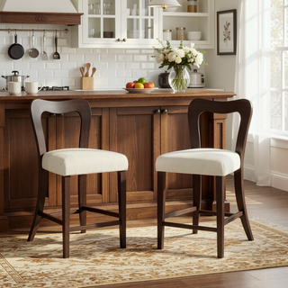 Sunvega Natural Rubberwood Counter Stool Set with Chunky Modern Design and Ergonomic Backrest