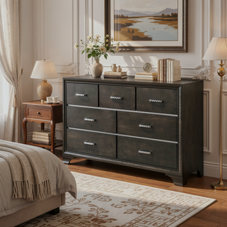 Sunvega Carine II Gray Finish 7-Drawer Dresser with English Dovetail Craftsmanship