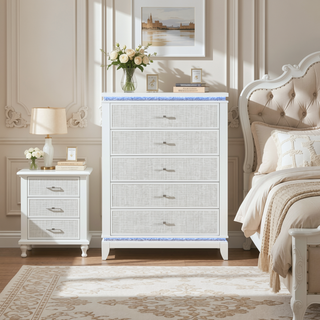 Sunvega White Nightstand with Cooler Bluetooth Speaker and LED Lighting