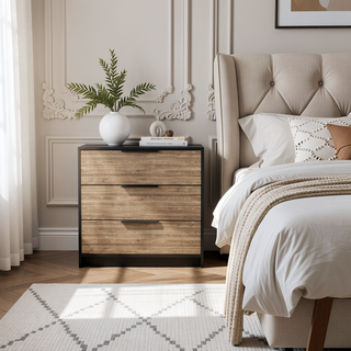 Sunvega Washington Three Drawer Dresser with Display Top for Bedroom Decor