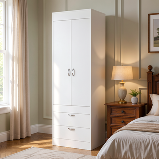 Sunvega White 2-Drawer Armoire for Hanging Clothes and Organizing Smaller Items