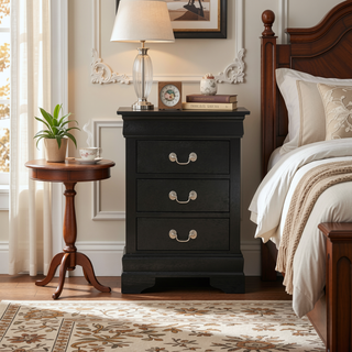 Sunvega Timeless Black Nightstand With Three Spacious Drawers For Organized Storage