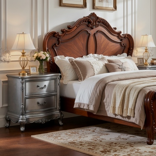 Sunvega Antique Platinum Nightstand with Felt-Lined Drawers and Safety Stop