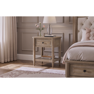 Sunvega Mindi Veneer Nightstand with USB Charging Ports and Drawer Storage