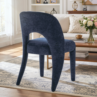 Sunvega Grey Chenille Dining Chairs with Hollowed-Out Backrest Set of 2