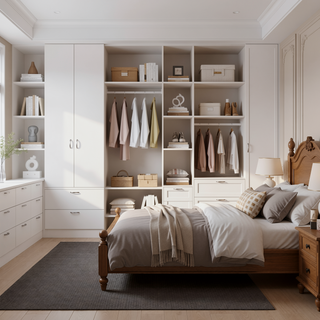 Sunvega White Bedroom Armoire with Spacious Storage Cabinet and Two Drawers