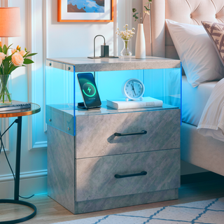 Sunvega Modern LED Nightstand with Adjustable Lights and 2 Drawers for Bedroom