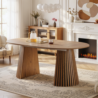 Sunvega Flexible Extendable Oval Wooden Dining Table with Slatted Legs for Space Saving