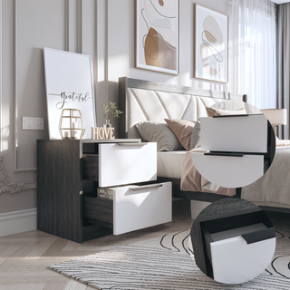 Sunvega Light Gray Two Drawer Nightstand with Metal Handle for Bedroom