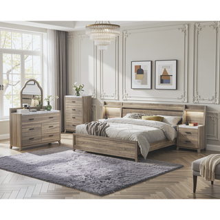 Sunvega Rustic Transitional Contemporary Nightstand Wall Panel with Faux Stone Top and LED Light