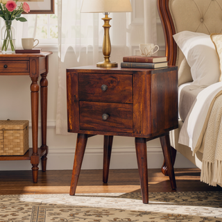 Sunvega Bera Chestnut Bedside Table with 2 Drawers and Nordic Legs