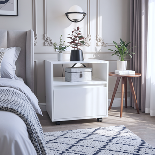 Sunvega White Finish One Drawer Nightstand with Shelf for Bedroom Decor