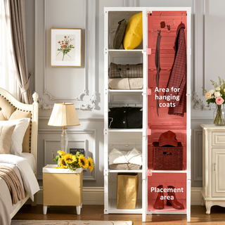 Sunvega Portable Wardrobe Closet with 8 Cube Compartments Hanging Rod and Magnet Doors