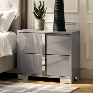 Sunvega Contemporary White Nightstand with Chrome Legs and Handles for Bedroom