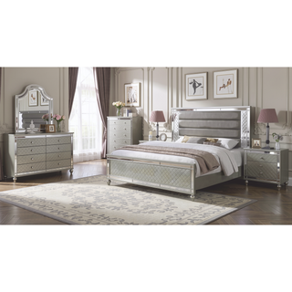 Sunvega Modern Luxury Dresser with Silver Finish and Diamond Patterned Drawer Fronts