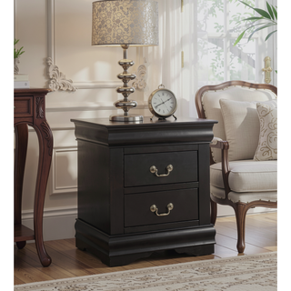 Sunvega Sleek Black Nightstand with Two Spacious Drawers and Brushed Nickel Handles