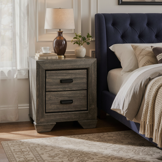 Sunvega Weathered Grey Grain 2-Drawer Nightstand with Rustic Vintage Appeal for Bedroom
