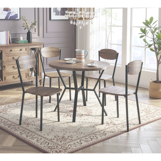 Sunvega Contemporary Black Graywash Round Dining Table Set with Wood Chairs