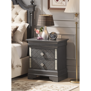 Sunvega Sophisticated Silver Champagne Transitional Nightstand with Two Drawers for Storage