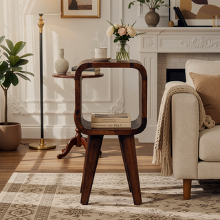 Sunvega Ultra Compact Solid Mango Wood Minimalist Chestnut Bedside Table