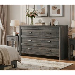 Sunvega Contemporary Gray Rustic Finish Wooden Nightstand with Two Storage Drawers