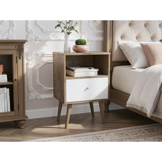 Sunvega Modern Nightstand with Drawer and Cubby for Bedroom or Living Room
