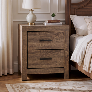 Sunvega Coastal White 2-Drawer Nightstand with Matte Bronze Handles for Bedroom