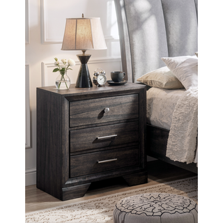 Sunvega Contemporary Dark Wood Finish Nightstand with Two Drawers and Metal Knobs