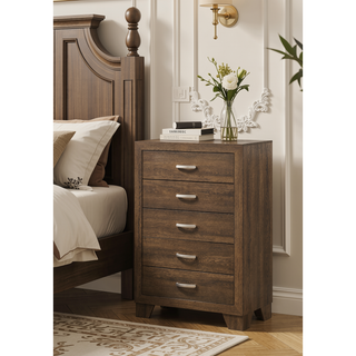 Sunvega Oak 5-Drawer Chest Dresser with Generous Storage and Classic Design