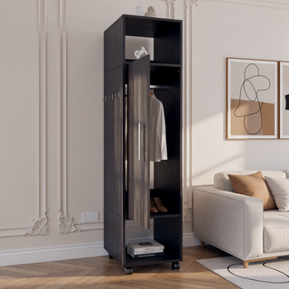Sunvega Black Bedroom Wardrobe Boston with Spacious Shelves and Integrated Mirror