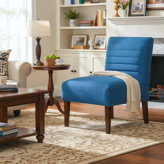 Sunvega Modern Blue Accent Armless Lounge Chair with Tufted Upholstery and Wood Legs