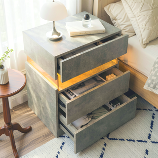 Sunvega LED Nightstand with Acrylic Board and RGB Lights 3 Drawer Bedside Table