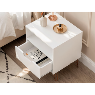 Sunvega Mid-Century Modern Pink Nightstand with Drawer and Open Shelf