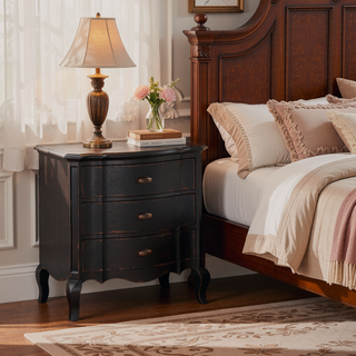 Sunvega Antique Black Nightstand with Three Spacious Storage Drawers