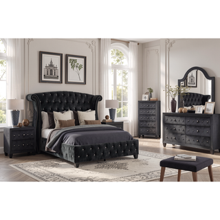 Sunvega Cream Velvet Upholstered Crystal Tufted 7-Drawer Dresser with Wood Frame